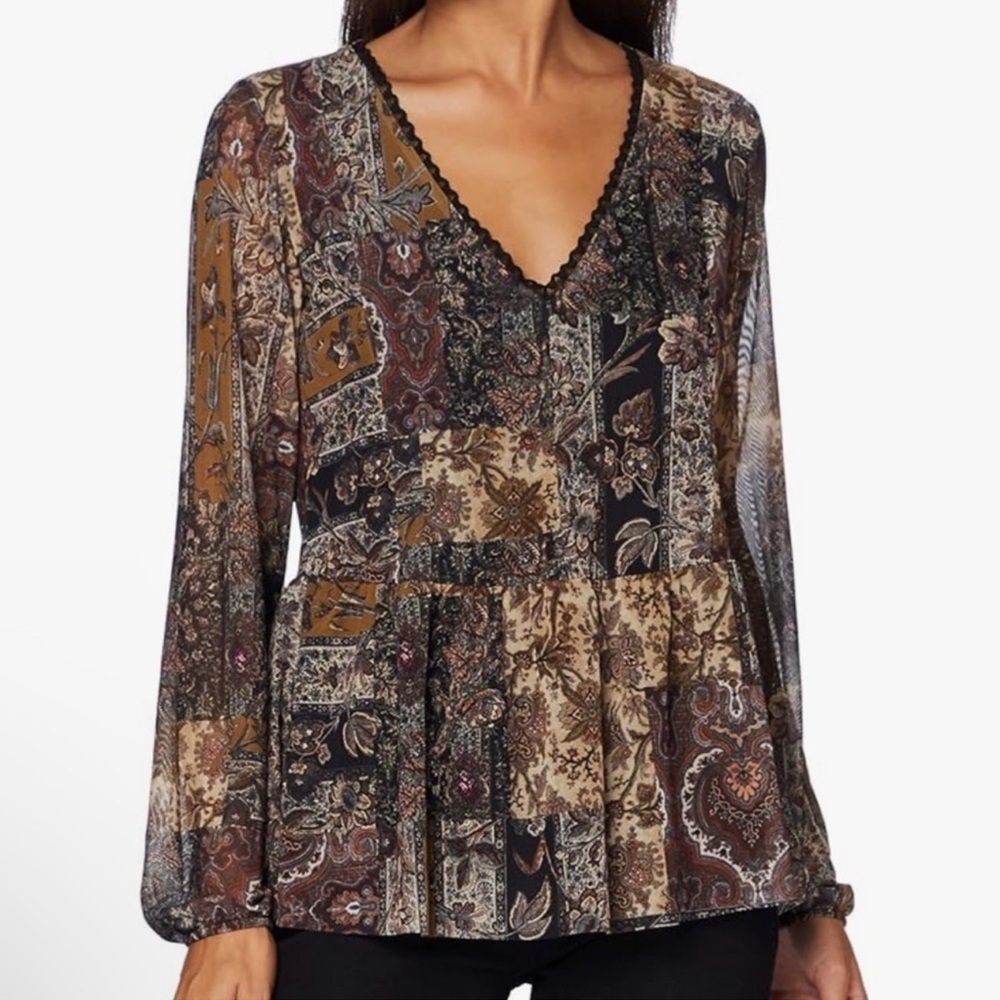 Nwt Desigual Katrina Boho Flared Long Sleeve V-Neck Tee.